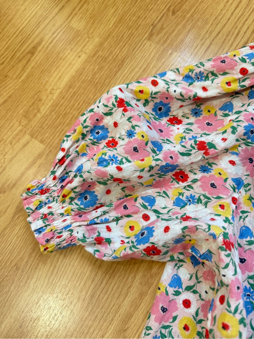 Boden Floral 100% Linen Smocked Puff Sleeve Blouse US 20/22 - Picture 11 of 11